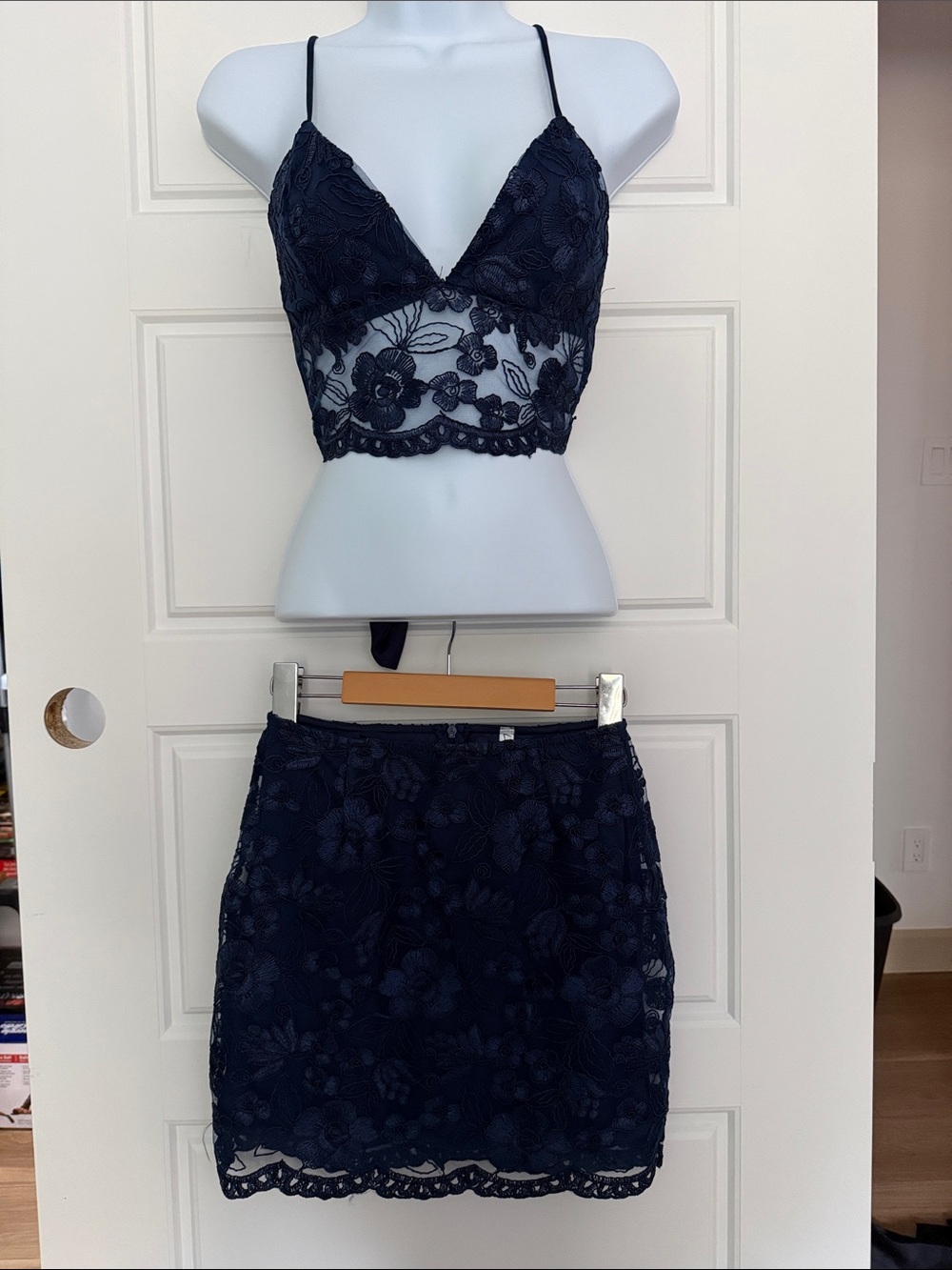 Lucy in the Sky Dark Navy Floral Lace Two-Piece Set